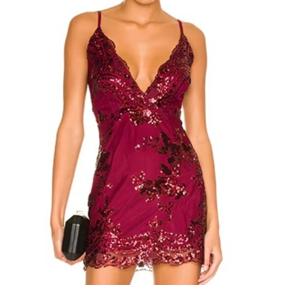 NWT Revolve Superdown Abigal Sequin Mini Dress Red Burgundy Party Cocktail S - Picture 1 of 14